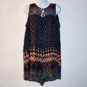 Butterfly Print Navy Wide Leg Sheer Fairy Romper Small
